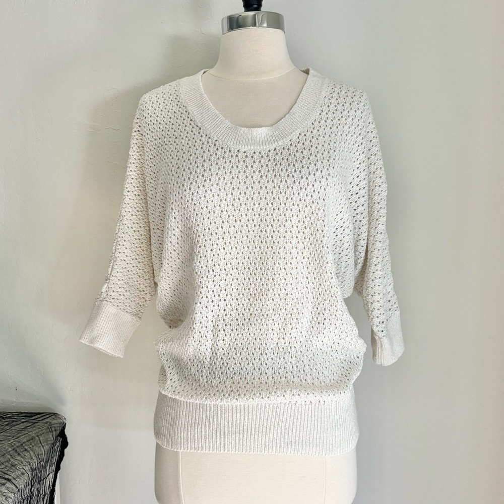 Express Ivory Open Knit Dolman Sleeve Sweater Metallic Thread Accents, Small